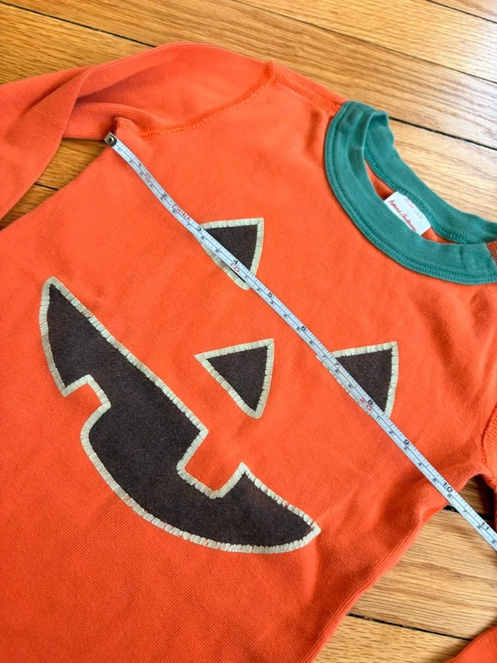 Hanna Andersson Kids Orange Pumpkin Tee with Green Trim Size 3T
